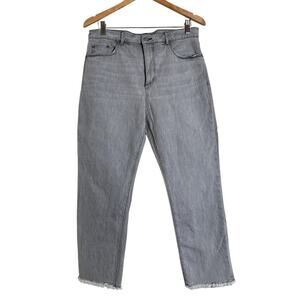Ann Taylor LOFT Women's High Waisted Raw Hem Straight Crop Denim Jeans SZ 8 Gray